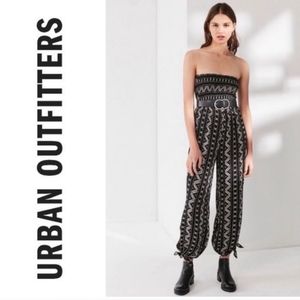 Urban Outfitters B&W Strapless Smocked Jumpsuit